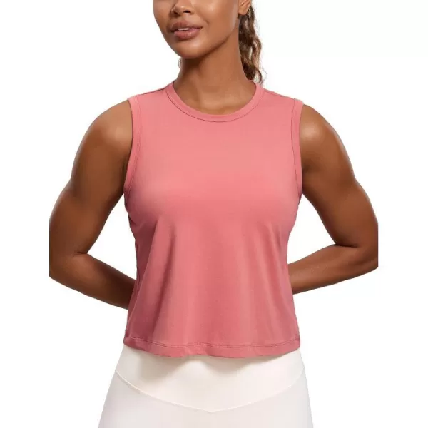 CRZ YOGA Pima Cotton Cropped Tank Tops for Women High Neck Crop Workout Tops Sleeveless Athletic Gym ShirtsBriar Rose