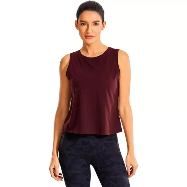 CRZ YOGA Pima Cotton Cropped Tank Tops for Women Workout Crop Tops High Neck Sleeveless Athletic Gym ShirtsBerry Heather