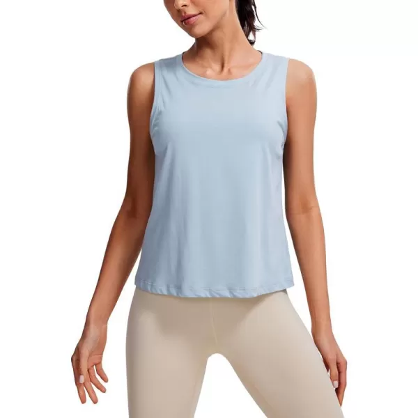 CRZ YOGA Pima Cotton Cropped Tank Tops for Women Workout Crop Tops High Neck Sleeveless Athletic Gym ShirtsBlue Linen