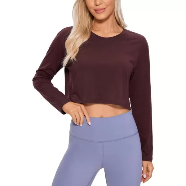 CRZ YOGA Pima Cotton Long Sleeve Shirts for Women Workout Crop Tops Loose Cropped TShirts Athletic Gym ShirtsDark Red