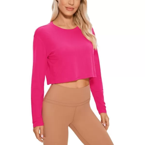 CRZ YOGA Pima Cotton Long Sleeve Shirts for Women Workout Crop Tops Loose Cropped TShirts Athletic Gym ShirtsGranita Pink