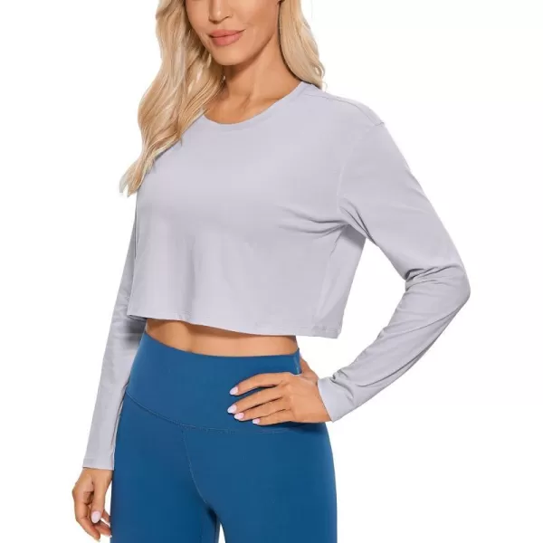 CRZ YOGA Pima Cotton Long Sleeve Shirts for Women Workout Crop Tops Loose Cropped TShirts Athletic Gym ShirtsIced Iris