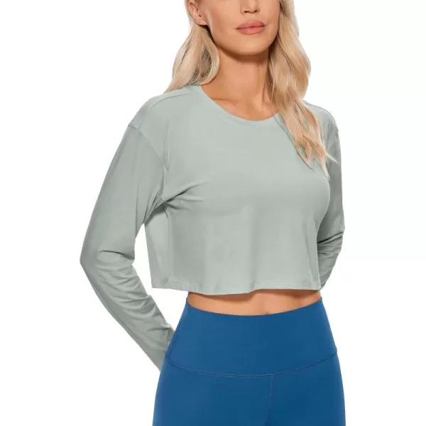 CRZ YOGA Pima Cotton Long Sleeve Shirts for Women Workout Crop Tops Loose Cropped TShirts Athletic Gym ShirtsJade Grey