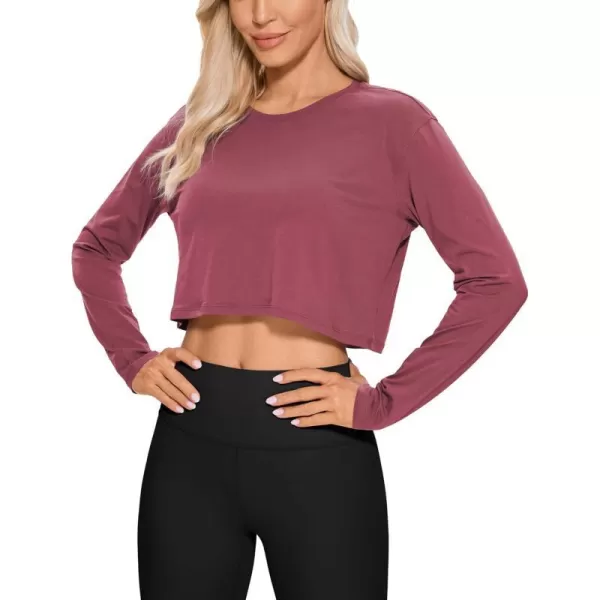 CRZ YOGA Pima Cotton Long Sleeve Shirts for Women Workout Crop Tops Loose Cropped TShirts Athletic Gym ShirtsMisty Merlot