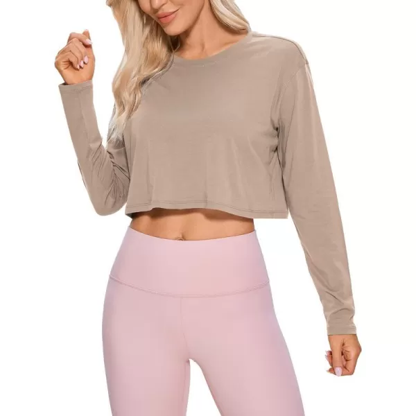 CRZ YOGA Pima Cotton Long Sleeve Shirts for Women Workout Crop Tops Loose Cropped TShirts Athletic Gym ShirtsMortar Color