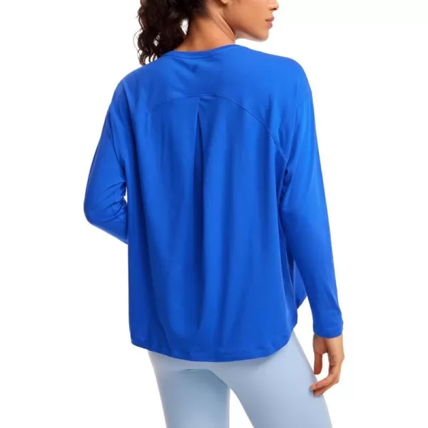 CRZ YOGA Pima Cotton Long Sleeve Workout Shirts for Women Loose Fit Crew Neck Yoga Athletic Tops Casual Fall ShirtStrong Blue