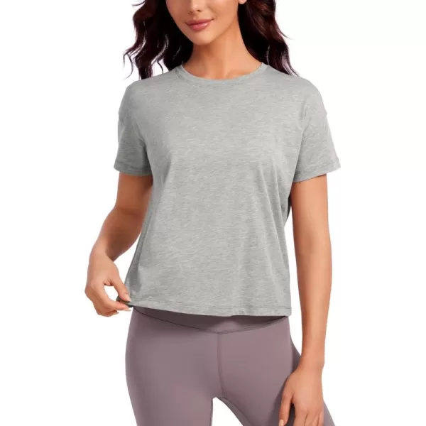 CRZ YOGA Pima Cotton Short Sleeve Workout Tops for Women Loose Basic TShirt Athletic Gym Casual Tee ShirtsHeathered Medium Grey