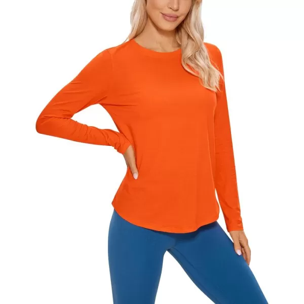 CRZ YOGA Pima Cotton Workout Long Sleeve Shirts for Women Athletic Crewneck Yoga Casual Tops Plain TShirtCoral