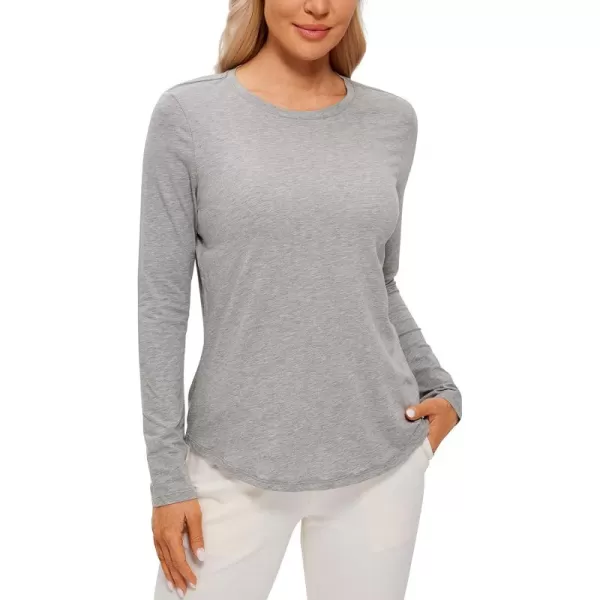 CRZ YOGA Pima Cotton Workout Long Sleeve Shirts for Women Athletic Crewneck Yoga Casual Tops Plain TShirtHeathered Medium Grey