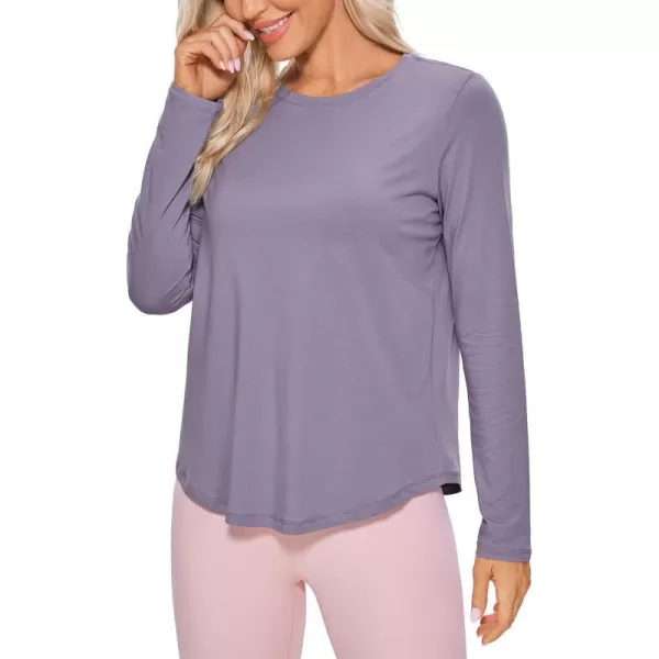 CRZ YOGA Pima Cotton Workout Long Sleeve Shirts for Women Athletic Crewneck Yoga Casual Tops Plain TShirtLavender Gray