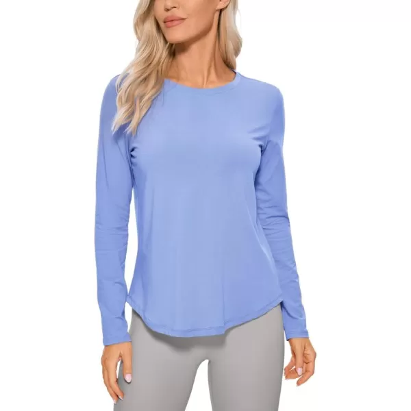 CRZ YOGA Pima Cotton Workout Long Sleeve Shirts for Women Athletic Crewneck Yoga Casual Tops Plain TShirtPeriwinkle Purple