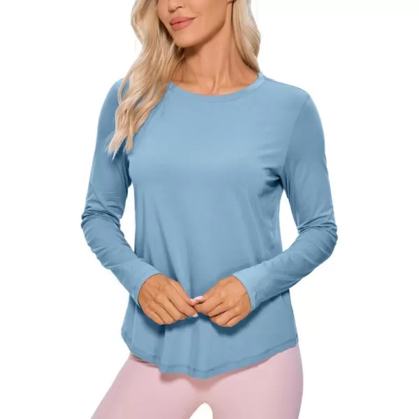 CRZ YOGA Pima Cotton Workout Long Sleeve Shirts for Women Athletic Crewneck Yoga Casual Tops Plain TShirtUniverse Blue