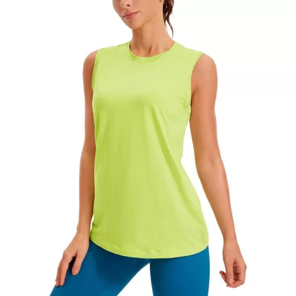 CRZ YOGA Pima Cotton Workout Tank Top for Women Loose Sleeveless Tops High Neck Yoga Tanks Athletic Gym ShirtsBright Verdancy