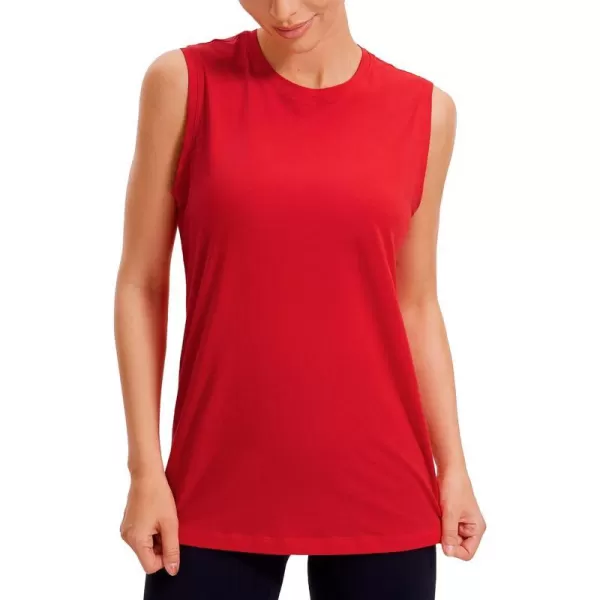 CRZ YOGA Pima Cotton Workout Tank Top for Women Loose Sleeveless Tops High Neck Yoga Tanks Athletic Gym ShirtsFestival Red