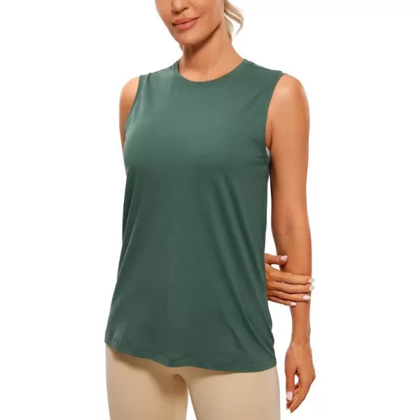 CRZ YOGA Pima Cotton Workout Tank Top for Women Loose Sleeveless Tops High Neck Yoga Tanks Athletic Gym ShirtsGraphite Green