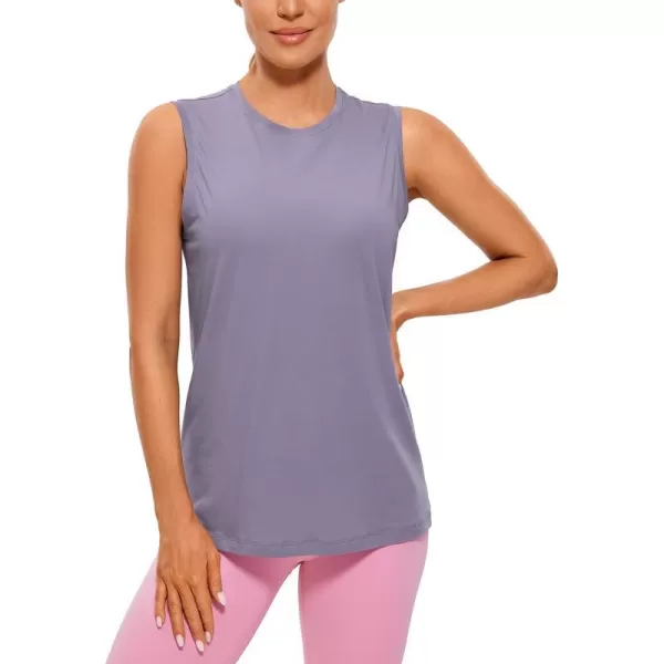 CRZ YOGA Pima Cotton Workout Tank Top for Women Loose Sleeveless Tops High Neck Yoga Tanks Athletic Gym ShirtsLavender Gray