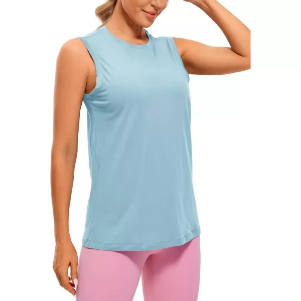 CRZ YOGA Pima Cotton Workout Tank Top for Women Loose Sleeveless Tops High Neck Yoga Tanks Athletic Gym ShirtsPure Blue