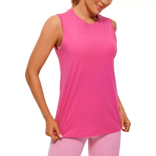 CRZ YOGA Pima Cotton Workout Tank Top for Women Loose Sleeveless Tops High Neck Yoga Tanks Athletic Gym ShirtsSonic Pink