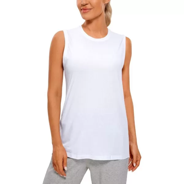 CRZ YOGA Pima Cotton Workout Tank Top for Women Loose Sleeveless Tops High Neck Yoga Tanks Athletic Gym ShirtsWhite