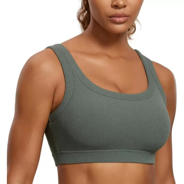 CRZ YOGA Ribbed Sports Bras for Women  U Back Wireless Medium Impact Sports Bra Padded Yoga Workout BraGrey Sage