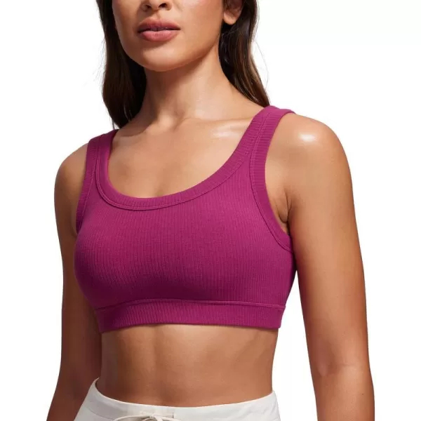 CRZ YOGA Ribbed Sports Bras for Women  U Back Wireless Medium Impact Sports Bra Padded Yoga Workout BraMagenta Purple