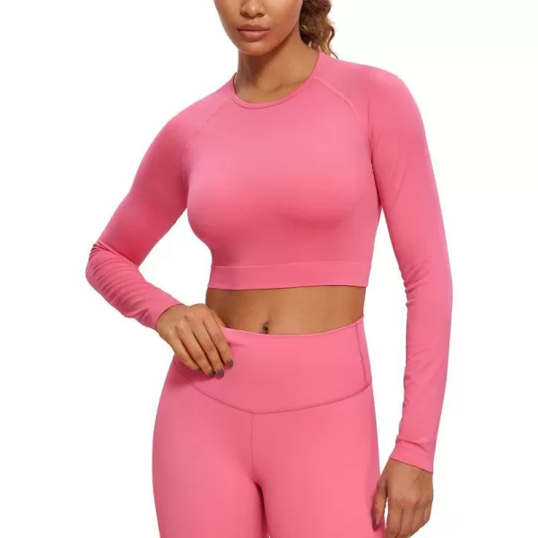 CRZ YOGA Seamless Long Sleeve Shirts for Women Ribbed Workout Tops Athletic Crop Tops Cropped Running Gym ShirtsRaspberry Sorbet