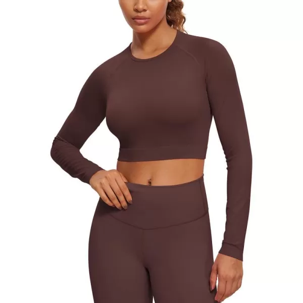 CRZ YOGA Seamless Long Sleeve Shirts for Women Ribbed Workout Tops Athletic Crop Tops Cropped Running Gym ShirtsTaupe