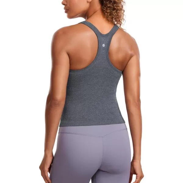 CRZ YOGA Seamless Ribbed Womens Tank Top Racerback Camisoles with Built in Bra Padded Scoop Neck Athletic Workout Slim TanksLight Gray 7