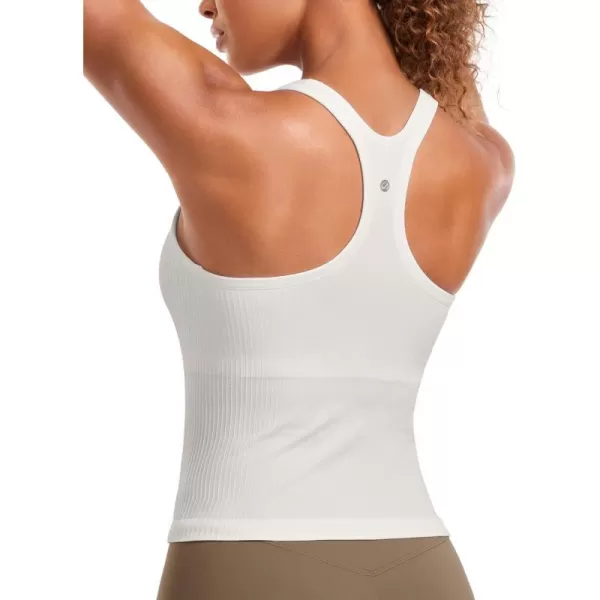 CRZ YOGA Seamless Ribbed Womens Tank Top Racerback Camisoles with Built in Bra Padded Scoop Neck Athletic Workout Slim TanksWhite Apricot