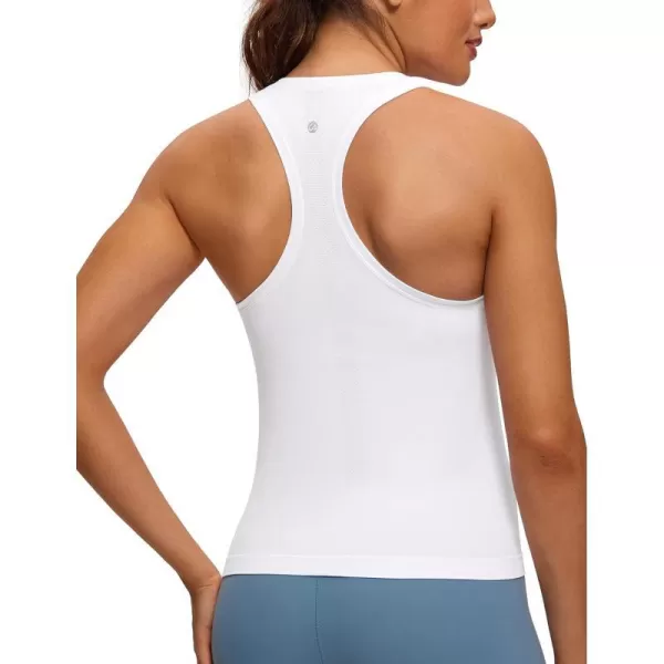 CRZ YOGA Seamless Tank Top for Women Racerback Sleeveless Workout Tops Athletic Scoop Neck Running Yoga ShirtsWhite