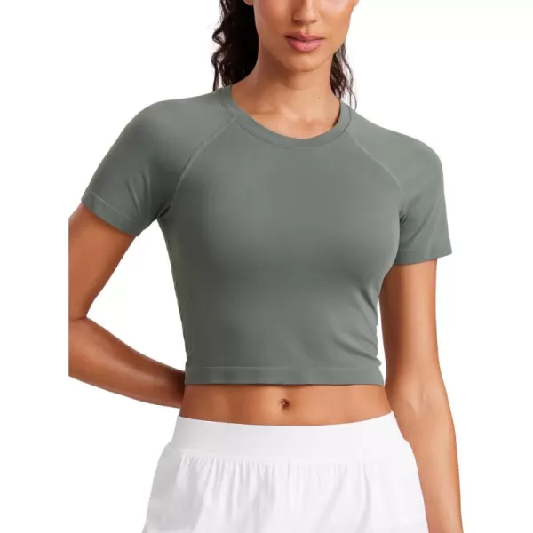 CRZ YOGA Seamless Womens Short Sleeve Crop Tops Breathable Slim Fit Gym Workout Shirts Athletic Running Basic Tee TopGrey Sage