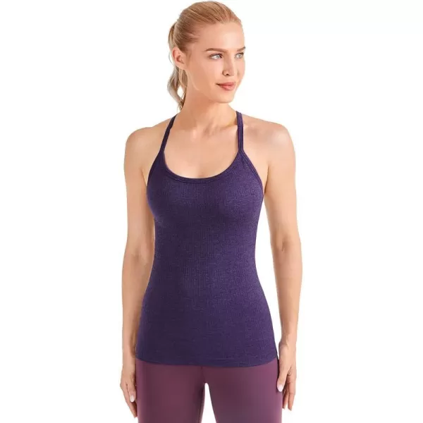 CRZ YOGA Seamless Workout Tank Tops for Women Racerback Athletic Camisole Sports Shirts with Built in BraBerry Purple