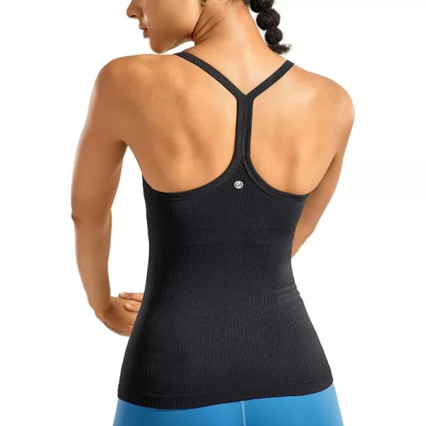 CRZ YOGA Seamless Workout Tank Tops for Women Racerback Athletic Camisole Sports Shirts with Built in BraBlack