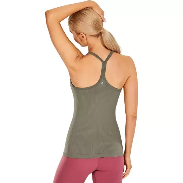 CRZ YOGA Seamless Workout Tank Tops for Women Racerback Athletic Camisole Sports Shirts with Built in BraDark Green