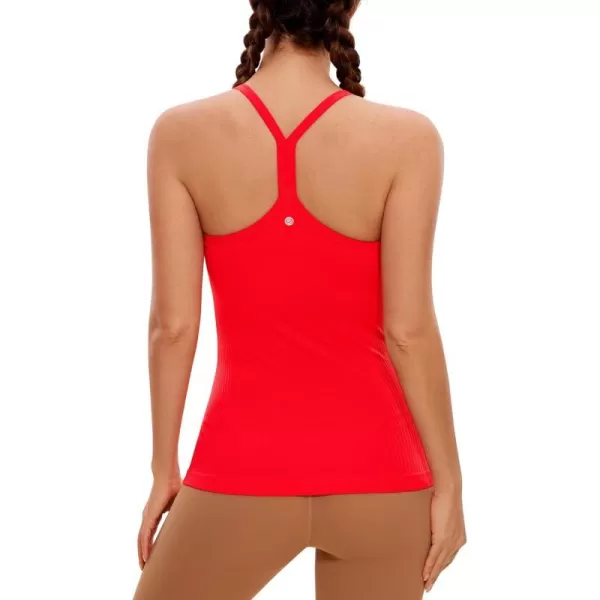 CRZ YOGA Seamless Workout Tank Tops for Women Racerback Athletic Camisole Sports Shirts with Built in BraDeep Red