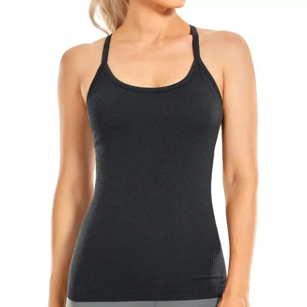 CRZ YOGA Seamless Workout Tank Tops for Women Racerback Athletic Camisole Sports Shirts with Built in BraMelanite