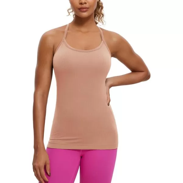 CRZ YOGA Seamless Workout Tank Tops for Women Racerback Athletic Camisole Sports Shirts with Built in BraMocha Mousse