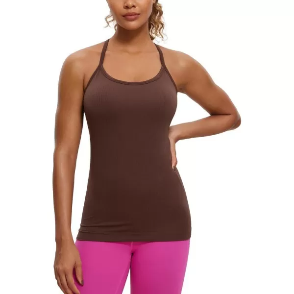 CRZ YOGA Seamless Workout Tank Tops for Women Racerback Athletic Camisole Sports Shirts with Built in BraTaupe