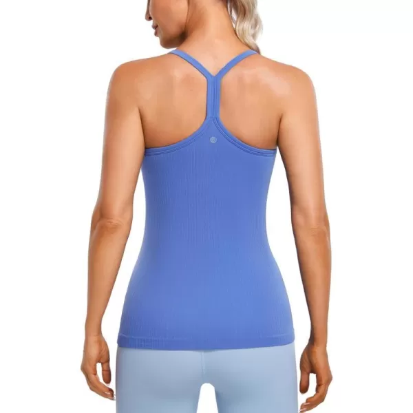 CRZ YOGA Seamless Workout Tank Tops for Women Racerback Athletic Camisole Sports Shirts with Built in BraWild Indigo