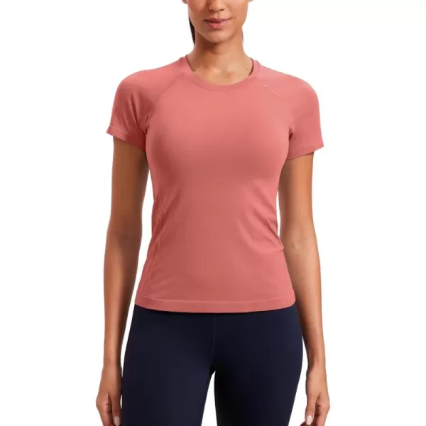 CRZ YOGA Seamless Workout Tops for Women Short Sleeve Athletic Tees Breathable Gym Running Yoga Tshirts ShirtsBriar Rose