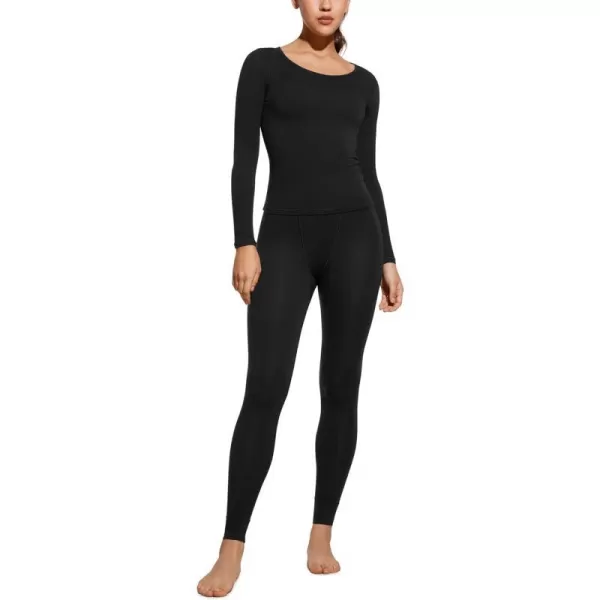 CRZ YOGA Soft Thermal Underwear Sets for Women Lightweight Long Johns Base Layer Pajamas Warm Top BottomBlack