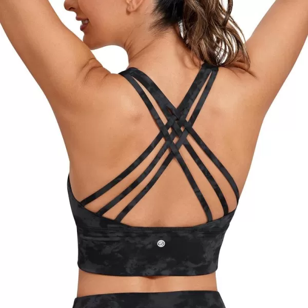 CRZ YOGA Strappy Longline Sports Bras for Women  Wirefree Padded Criss Cross Yoga Bras Cropped Tank TopsTie Dye Smoke Ink