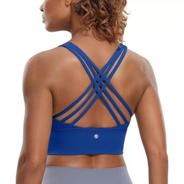 CRZ YOGA Strappy Longline Sports Bras for Women  Wirefree Padded Criss Cross Yoga Bras Cropped Tank TopsWaves Blue