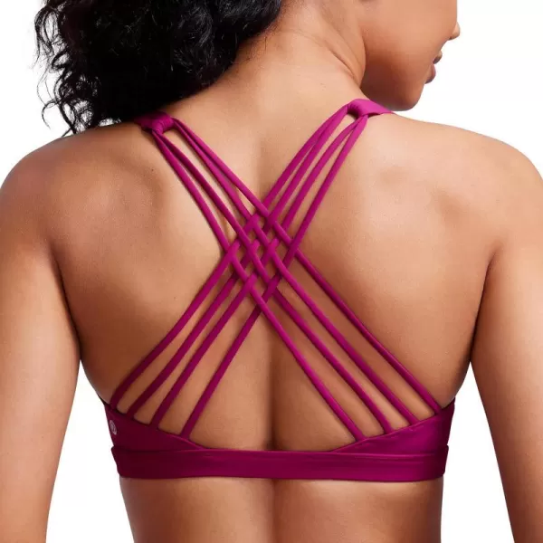 CRZ YOGA Strappy Sports Bras for Women  Criss Cross Back Sexy Wireless Padded Yoga Bra Cute WorkoutMagenta Purple