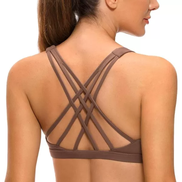 CRZ YOGA Strappy V Neck Sports Bra for Women  Padded Criss Cross Back Workout Yoga BraCoffee Brown