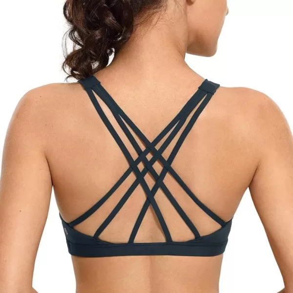 CRZ YOGA Strappy V Neck Sports Bra for Women  Padded Criss Cross Back Workout Yoga BraTrue Navy