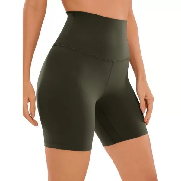 CRZ YOGA Super High Waisted Butterluxe Womens Biker Shorts 6  8  Buttery Soft Workout Yoga Shorts Over Belly6 inches Olive Green