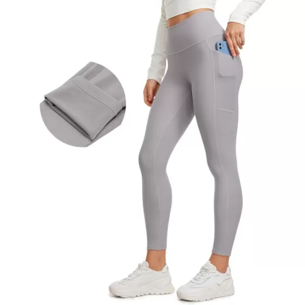 CRZ YOGA Thermal Fleece Lined Leggings Women 25  High Waisted Winter Workout Hiking Pants with Pockets Warm Running TightsGull Gray