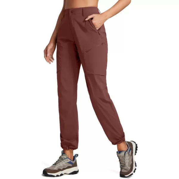 CRZ YOGA UPF 50 Hiking Cargo Pants Women Water Resistant Lightweight Pants Outdoor Athletic Joggers with 4 Zipper PocketsMadder Brown