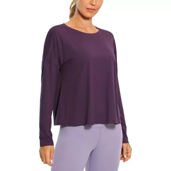 CRZ YOGA UPF 50 Long Sleeve Shirts for Women Lightweight Workout Crop Tops Sun Protection Outdoor Quick Dry Hiking ShirtDeep Crocus Violet3